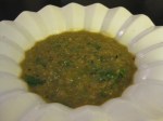 Tomatillo salsa in fluted bowl