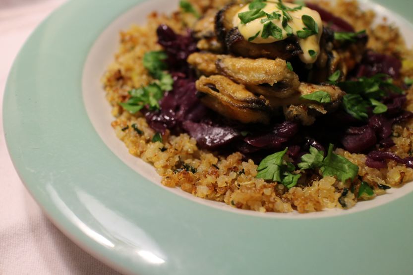 2014 0206 IMG_3827 Mussels on red cabbage and quinoa
