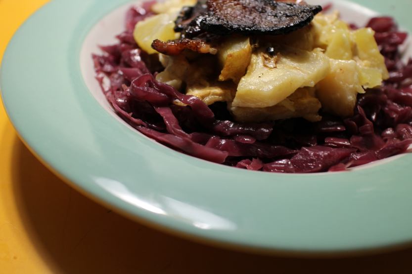2014 0506 IMG_4224 Scalloped Potatoes and Celeric on Braised Red Cabbage