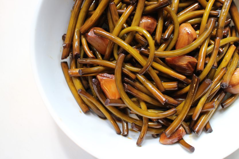 2014 0718 Pickled garlic scapes and cloves