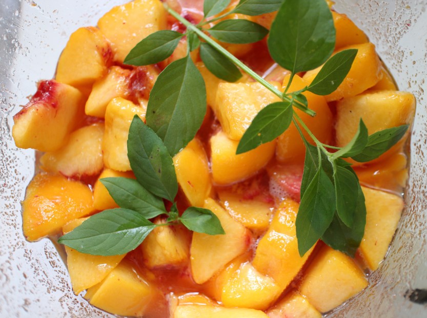 2014 0905 Peaches macerating with lemon basil