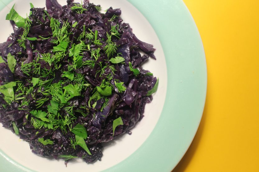2015 0417 Red cabbage, forbidden rice, parsley and dill
