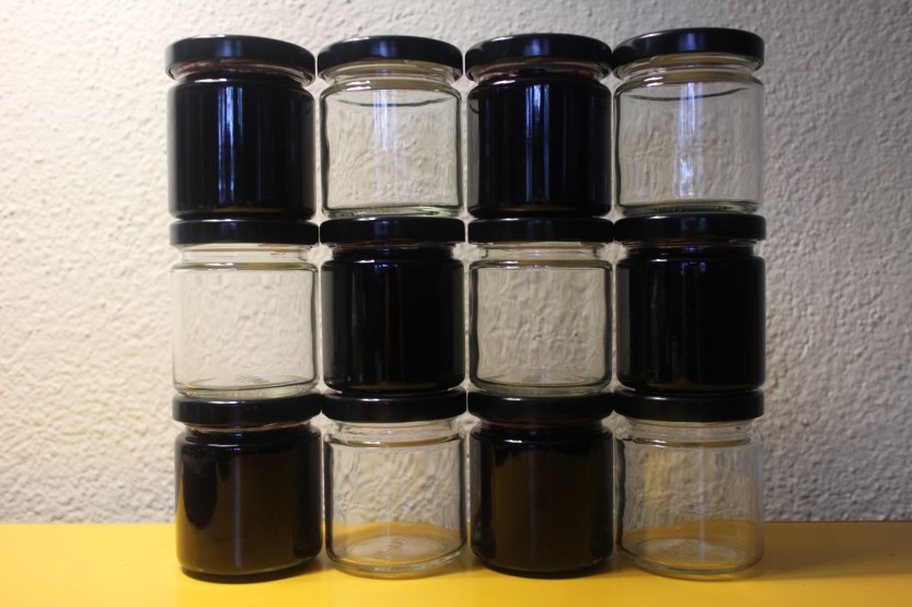 2015 0704  Wild raspberry and red currant jam in lug jars